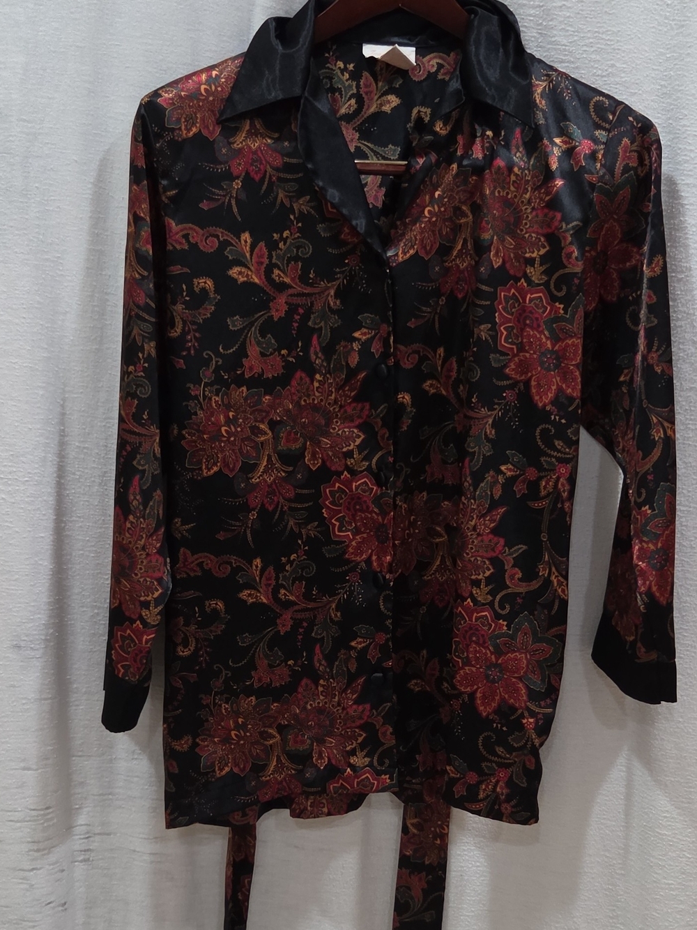 Inner Most Women’s Vintage Floral Belted Robe, Size S, Black Red Gold